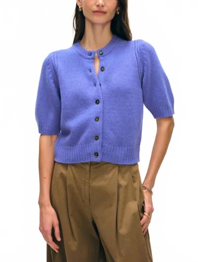 White + Warren Cashmere Short Sleeve Cardigan In Blue Iris