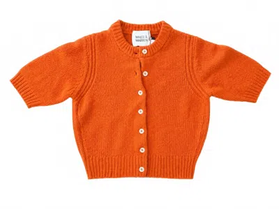White + Warren Cashmere Short Sleeve Cardigan In Saffron In Orange