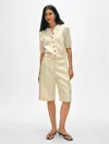 White + Warren Cashmere Short Sleeve Cardigan Sweater In Feather In Neutral