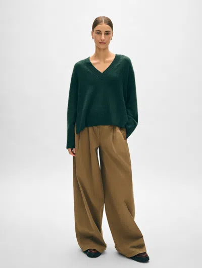 White + Warren Cashmere Side Slit V Neck Sweater In Deep Emerald