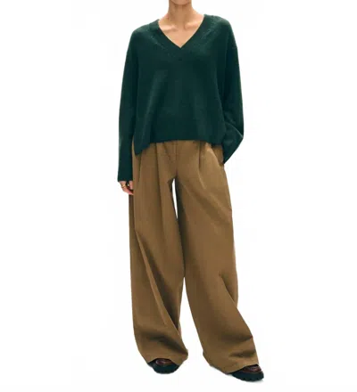 White + Warren Cashmere Side Slit V Neck Sweater In Deep Emerald In Green