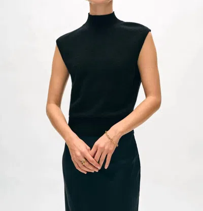 White + Warren Cashmere Sleeveless Mockneck In Black