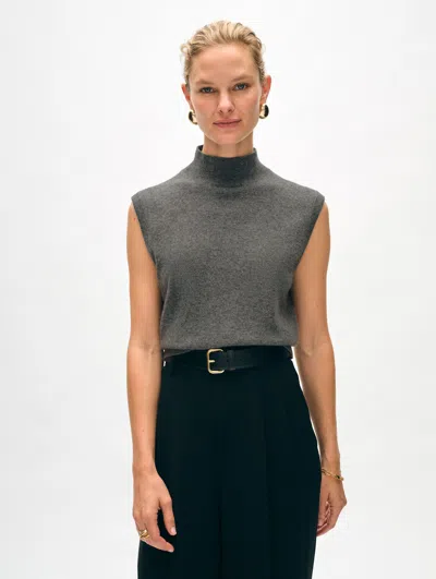 White + Warren Cashmere Sleeveless Mockneck Sweater In Graphite Heather