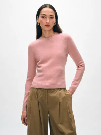 White + Warren Cashmere Slim Crewneck Top In Faded Rose