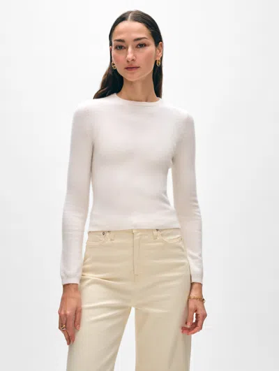 White + Warren Cashmere Slim Crewneck Top In Soft White