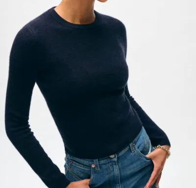 White + Warren Cashmere Slim Stretch Crew In Deep Navy