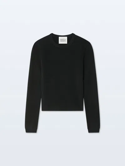 White + Warren Cashmere Slim Stretch Crewneck Top In Black