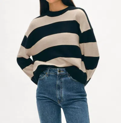 White + Warren Cashmere Striped Crewneck Sweater In Black/natural