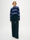 White + Warren Cashmere Block Striped Crewneck Top In Deep Navy/blue Dusk In Deep Navy/blue Dusk