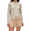 White + Warren Cashmere Striped Crewneck Top In Natural Heather/mint In White