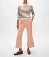 White + Warren Cashmere Striped Crewneck Top In Natural/saddle Brown In Neutral