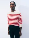 White + Warren Cashmere Striped Crewneck Top In Red & White In White