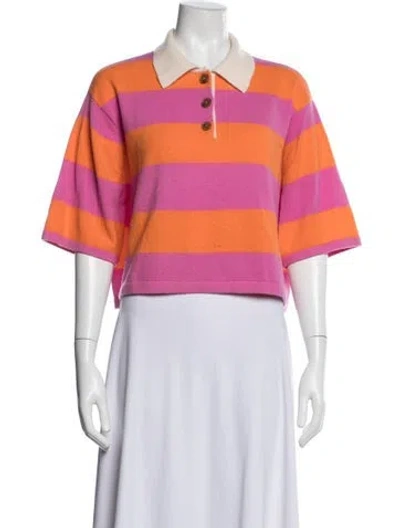 Pre-owned White + Warren Cashmere Striped Polo In Multicolor