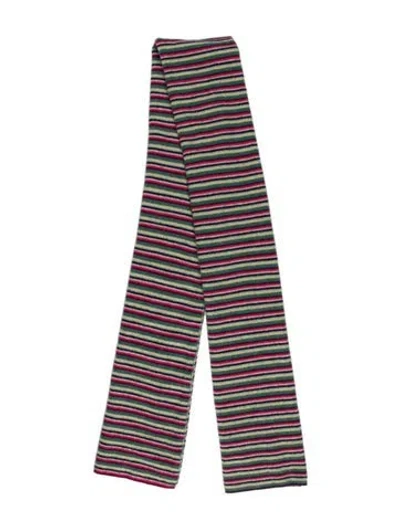 Pre-owned White + Warren Cashmere Striped Scarf In Green
