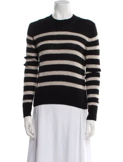 Pre-owned White + Warren Cashmere Striped Sweater In Black
