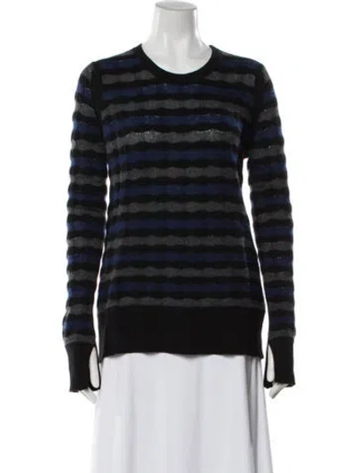 Pre-owned White + Warren Cashmere Striped Sweater In Black