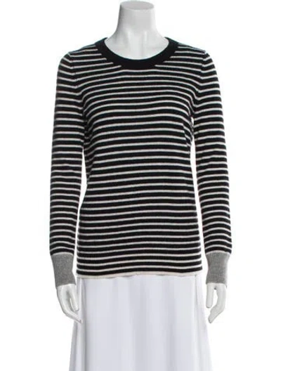 Pre-owned White + Warren Cashmere Striped Sweater In Black