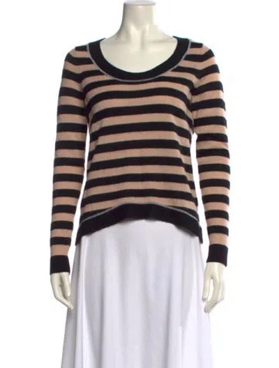 Pre-owned White + Warren Cashmere Striped Sweater In Black