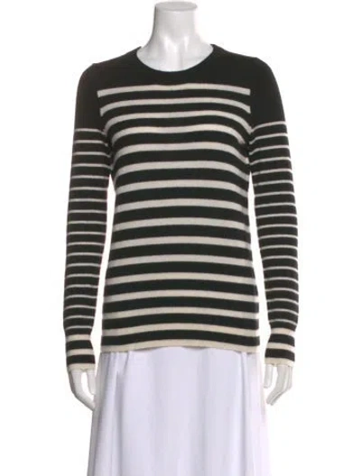 Pre-owned White + Warren Cashmere Striped Sweater In Black