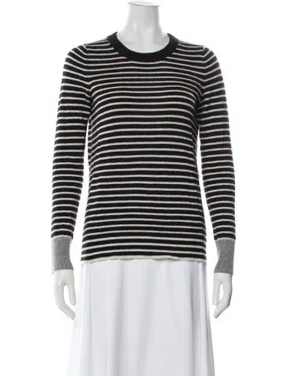 Pre-owned White + Warren Cashmere Striped Sweater In Black