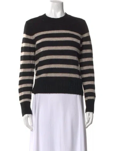 Pre-owned White + Warren Cashmere Striped Sweater In Black