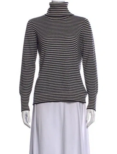 Pre-owned White + Warren Cashmere Striped Sweater In Black
