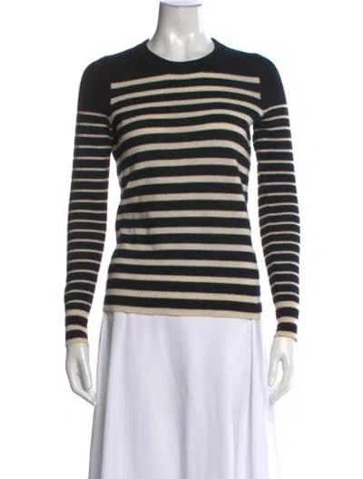 Pre-owned White + Warren Cashmere Striped Sweater In Black