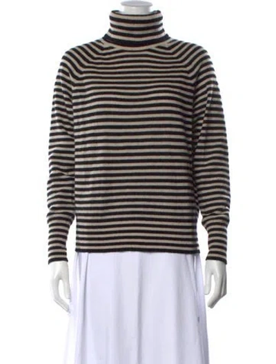 Pre-owned White + Warren Cashmere Striped Sweater In Black
