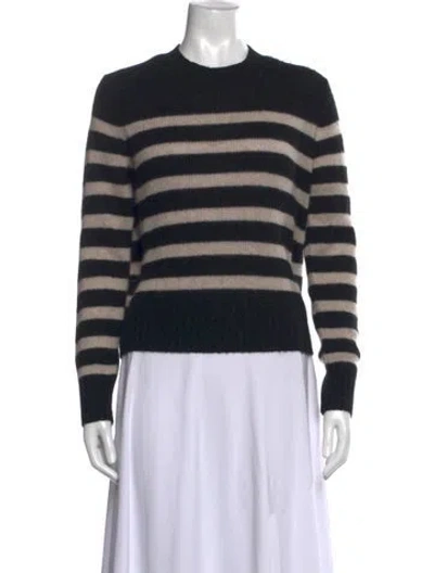 Pre-owned White + Warren Cashmere Striped Sweater In Black