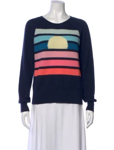 Pre-owned White + Warren Cashmere Striped Sweater In Blue