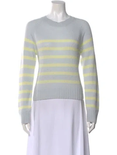 Pre-owned White + Warren Cashmere Striped Sweater In Blue