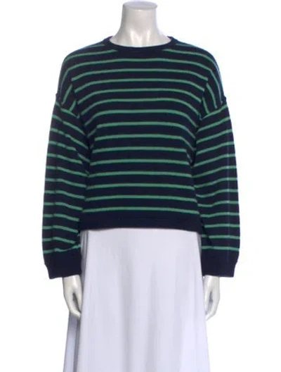 Pre-owned White + Warren Cashmere Striped Sweater In Blue