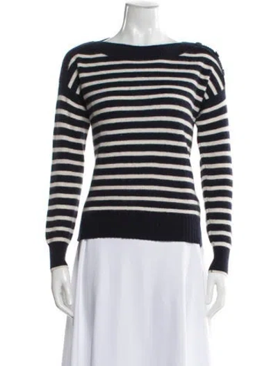 Pre-owned White + Warren Cashmere Striped Sweater In Blue