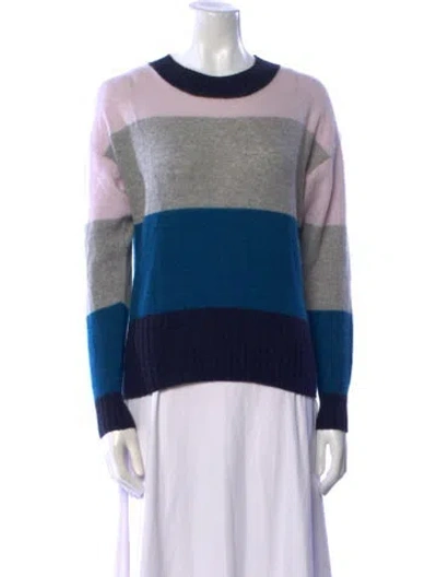 Pre-owned White + Warren Cashmere Striped Sweater In Blue