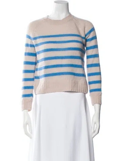 Pre-owned White + Warren Cashmere Striped Sweater In Blue