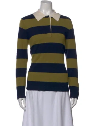 Pre-owned White + Warren Cashmere Striped Sweater In Blue