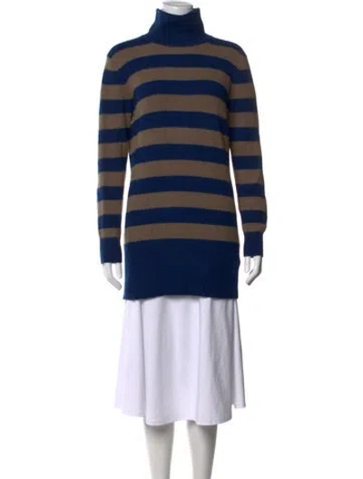 Pre-owned White + Warren Cashmere Striped Sweater In Blue