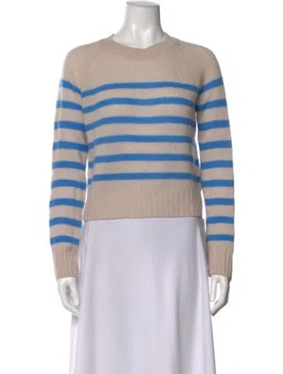 Pre-owned White + Warren Cashmere Striped Sweater In Blue