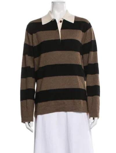 Pre-owned White + Warren Cashmere Striped Sweater In Brown