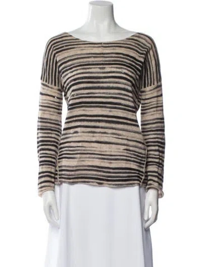 Pre-owned White + Warren Cashmere Striped Sweater In Brown