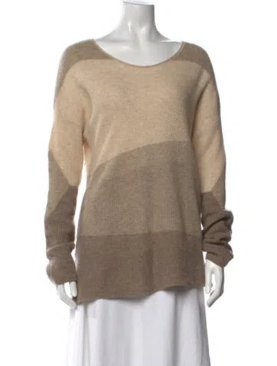 Pre-owned White + Warren Cashmere Striped Sweater In Brown