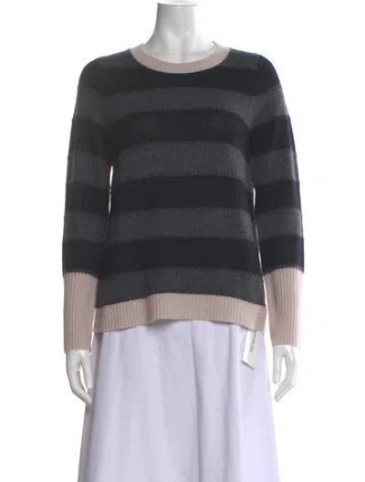 Pre-owned White + Warren Cashmere Striped Sweater In Gray