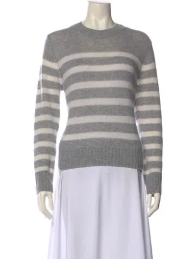 Pre-owned White + Warren Cashmere Striped Sweater In Gray