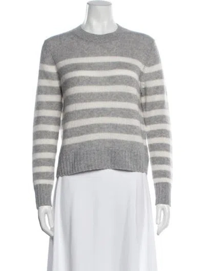 Pre-owned White + Warren Cashmere Striped Sweater In Gray
