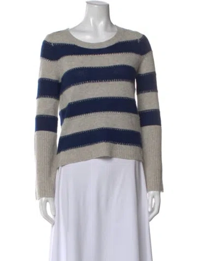 Pre-owned White + Warren Cashmere Striped Sweater In Gray