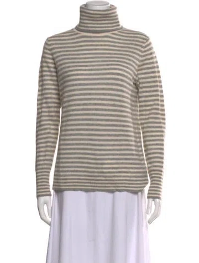Pre-owned White + Warren Cashmere Striped Sweater In Gray