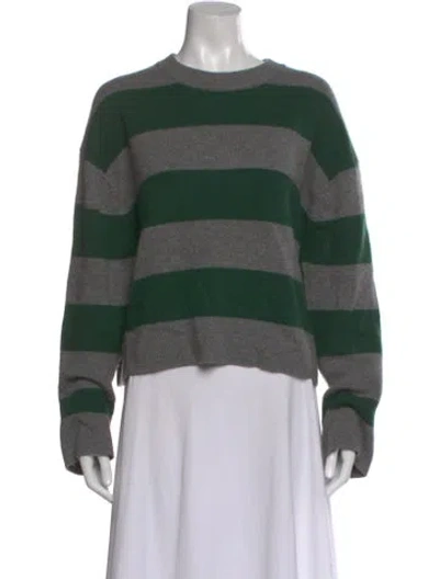 Pre-owned White + Warren Cashmere Striped Sweater In Green
