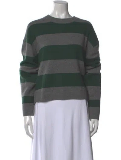 Pre-owned White + Warren Cashmere Striped Sweater In Green
