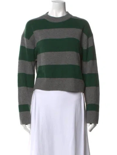 Pre-owned White + Warren Cashmere Striped Sweater In Green