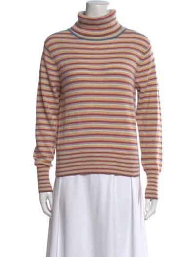 Pre-owned White + Warren Cashmere Striped Sweater In Multi